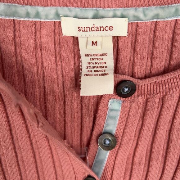 Sundance Shirt Womens Medium Pink Ribbed Henley Lettuce Hem Stretch Organic - Picture 6 of 13